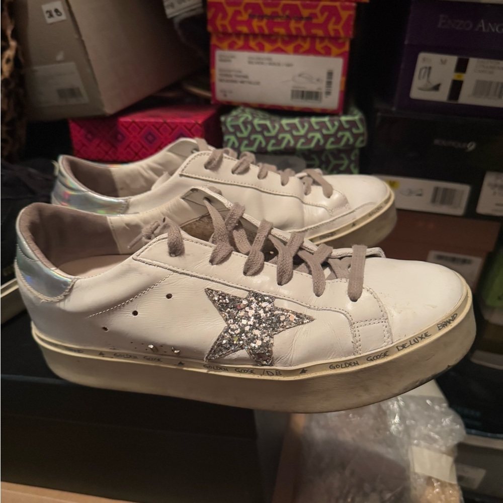 Golden Goose White Sneakers with Glitter Star